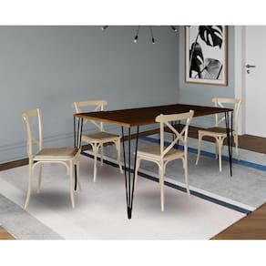 Conjunto De Mesa Elen Retangular 140X80Cm Amêndoa Com 4 Cadeiras Katrina Off White - Marrom