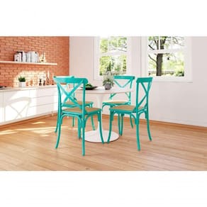 Kit 4 Cadeiras Katrina X Azul Turquesa Assento Bege Aço New Green - Bege