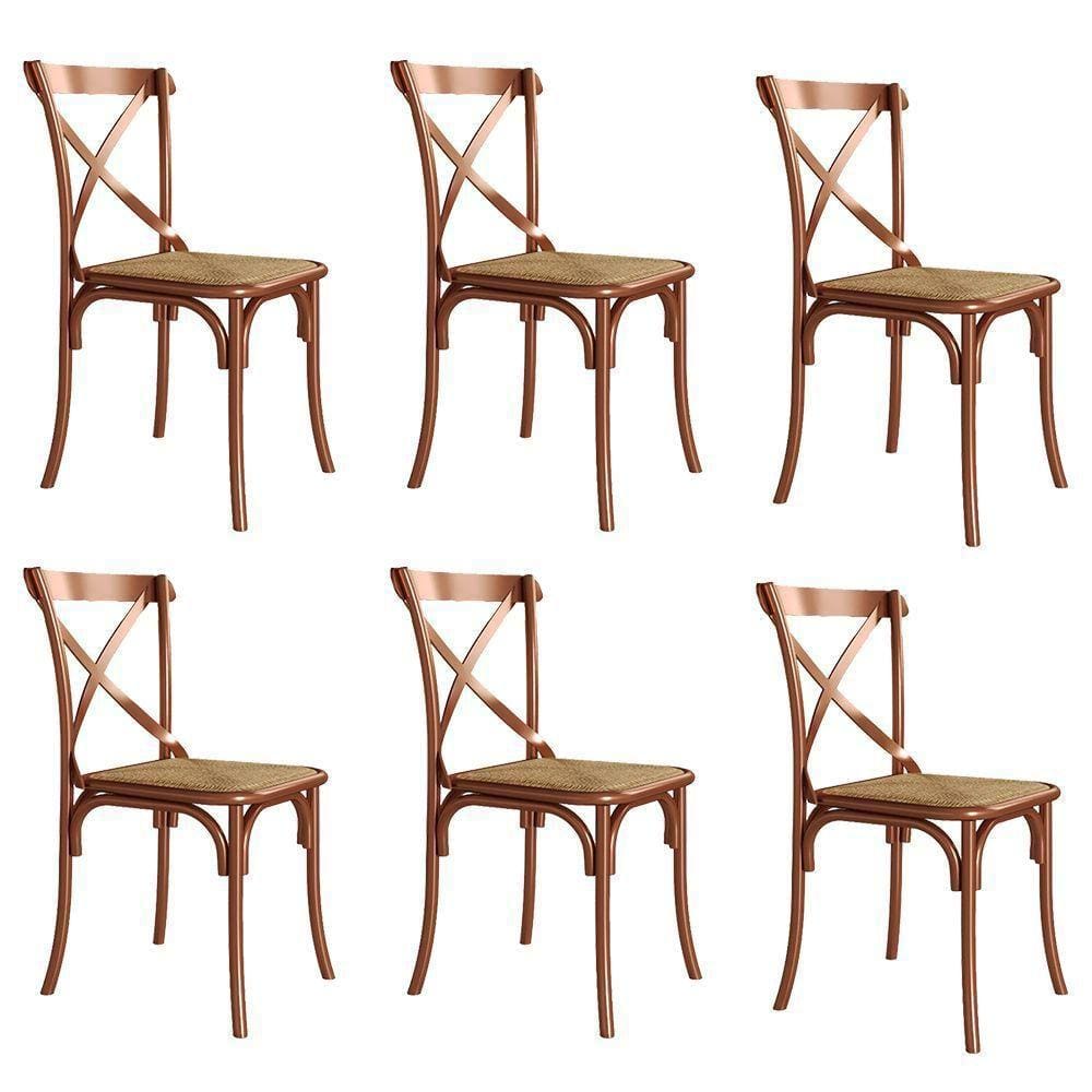 Kit 6 Cadeiras Katrina Cobre Assento Corano Bege New Green - Aço - Branco