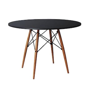Mesa Eames Eiffel Redondo Tampo De Madeira 80Cm Preta - Preto