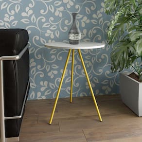 Mesa Lateral Gabriela Wood Branco E Amarelo - Branco