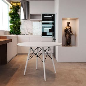 Mesa Eiffel Wood Tampo De Madeira 90 Cm Branco Pés Brancos New Green - Branco