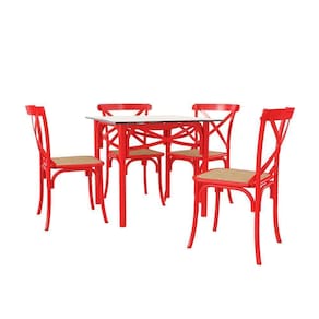 Conjunto Katrina Vermelho 4 Cadeiras Tampo De Madeira Quadrado 90 Cm New Green - Branco