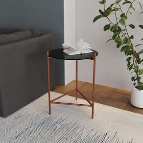 Mesa Lateral Industrial Marbella Cobre Com Preto - Preto