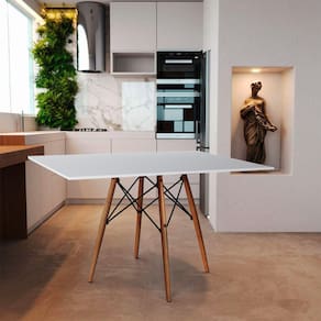 Mesa Eames Eiffel Retangular Tampo De Madeira 120X75Cm Branco - Branco