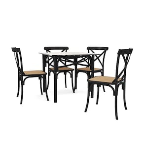 Conjunto Katrina Preto 4 Cadeiras Tampo De Madeira Quadrado 90 Cm New Green - Marrom