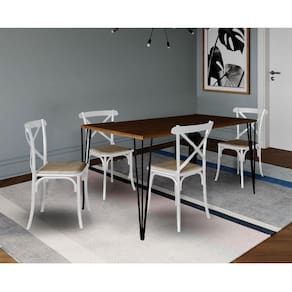 Conjunto De Mesa Elen Retangular 140X80Cm Amêndoa Com 4 Cadeiras Katrina Branca Ass - Marrom