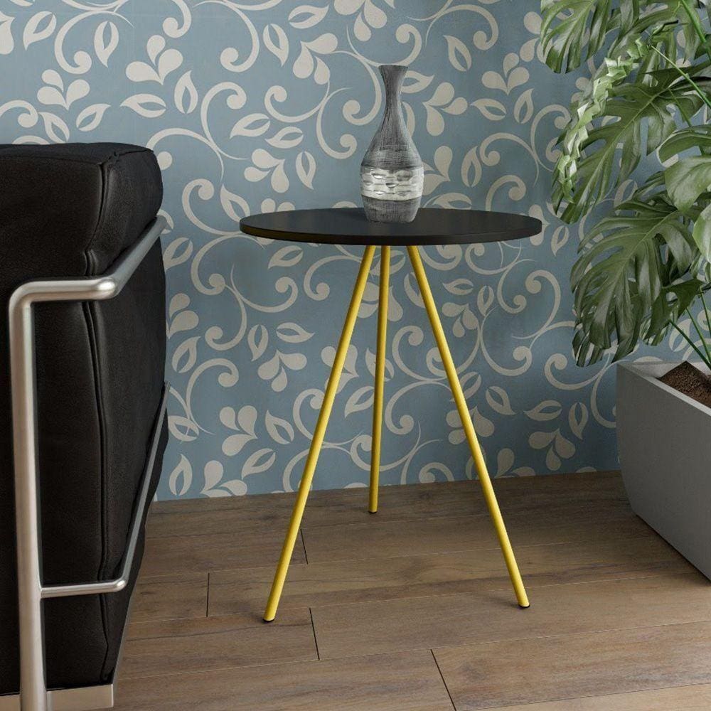 Mesa Lateral Gabriela Wood Preto E Amarelo - Preto