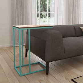 Mesa Lateral Industrial Elena Tampo Amendoa Base Ferro Azul Turquesa - Preto