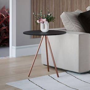 Mesa Lateral Eames Gabriela Tampo Madeira Preto Pés Cobre - Preto