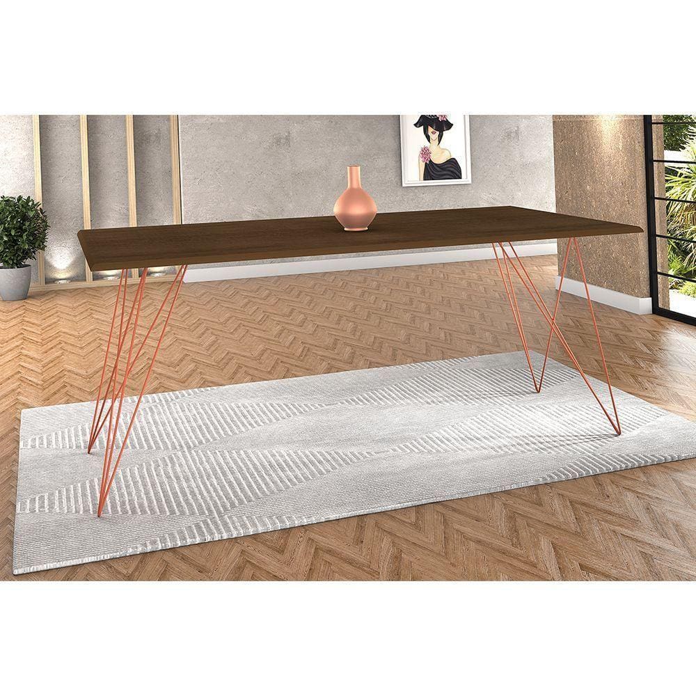 Mesa De Madeira Trama Plus Base Cobre Com Tampo Amêndoa 150 X 90 - New Green - Marrom