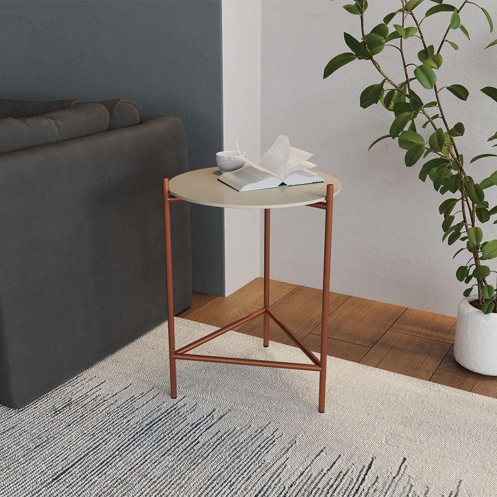 Mesa Lateral Industrial Marbella Cobre Com Off White - Preto