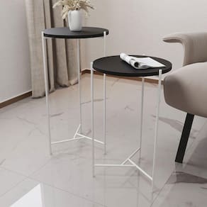 Mesa Lateral Redonda Áquila Branca E Tampo Preto - Preto