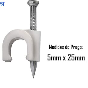 Pacote Fixa Fio Coaxial 8 Branco Com Prego 5mm x25mm Com 40 Peças