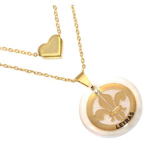 Colar Duplo Minha Profissão Letras Flor de Liz Folheado 18k