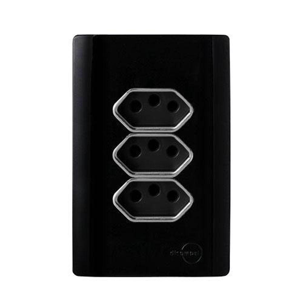 Cj Tomada Tripla 20A 4X2 - Novara Preto Brilhante Cromado