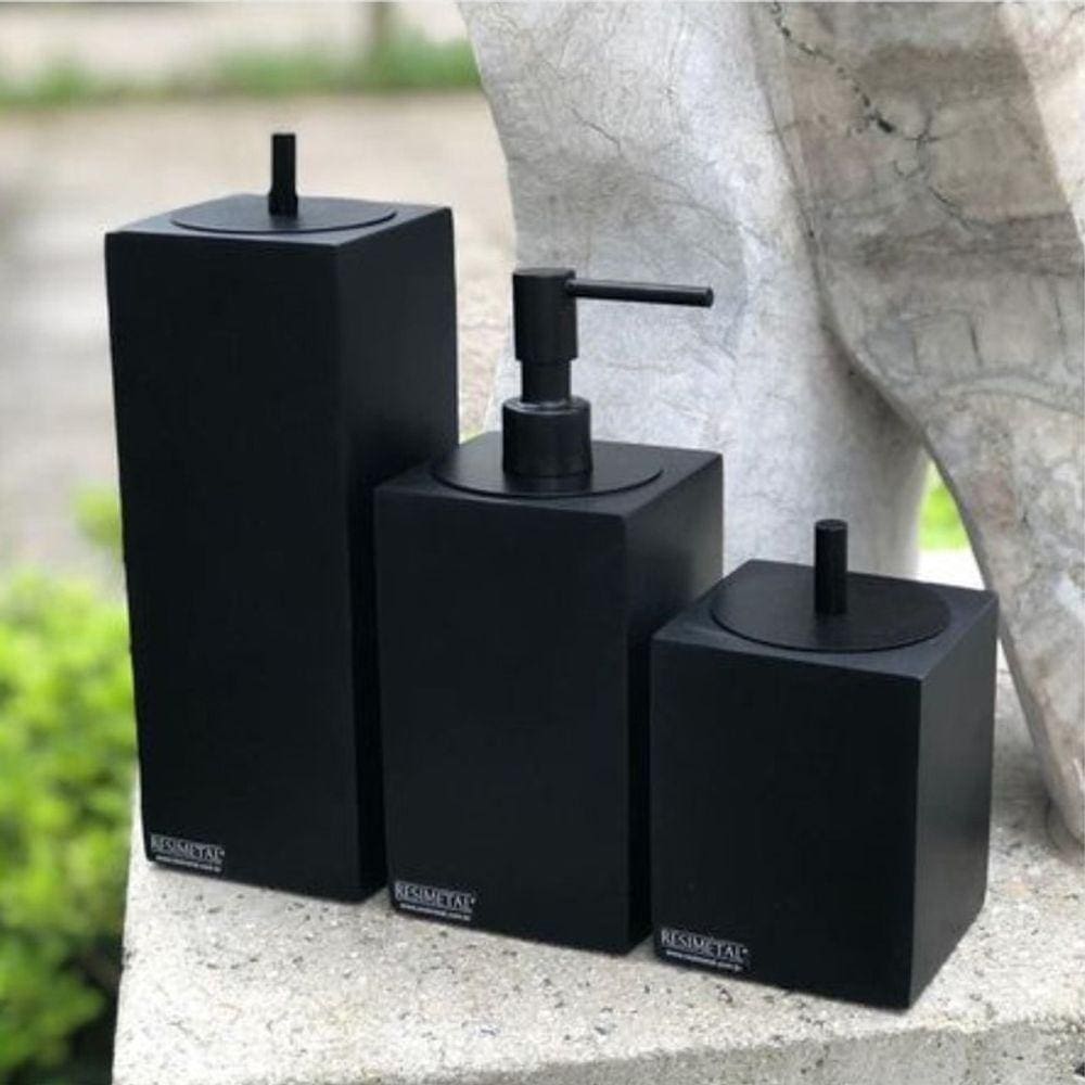 Conjunto Banheiro 3 Pçs Em Resina Preto Fosco - Black Matte