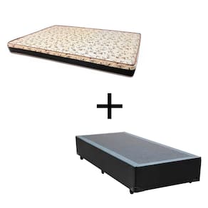 Cama Box Solteiro 88 Tecido Sintético Preto Com Colchão Praia Bello Box - D28 Amarelo 57x88x188