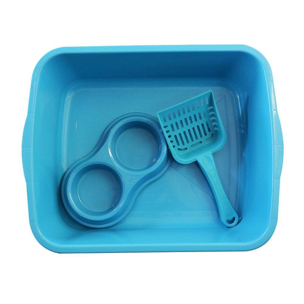 Kit Higienico Gatos Elite Azul Bandeja + Pá + Comedouro