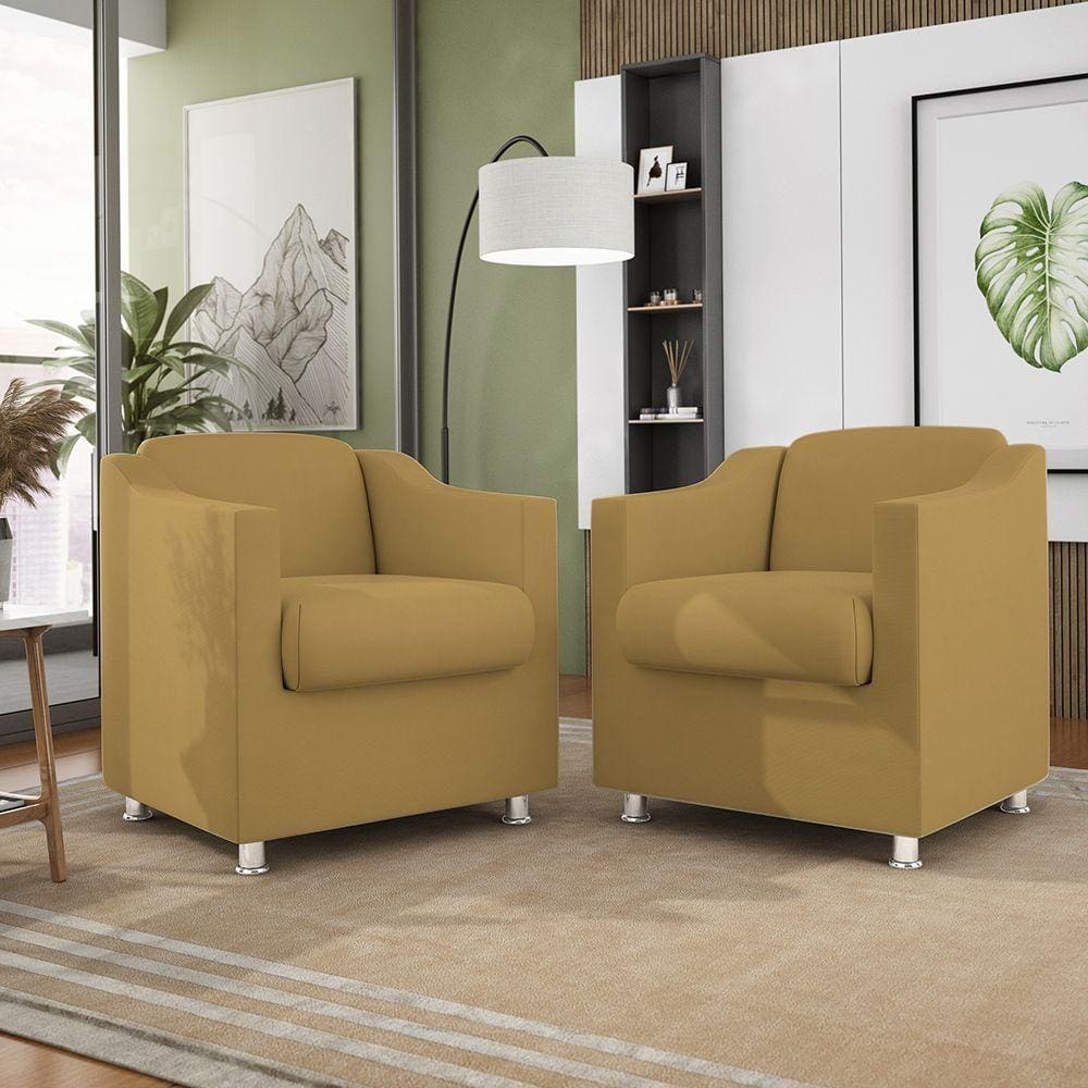 Kit 02 Poltronas Recepção Consultório Suede Balaqui Decor Cor:capuccino