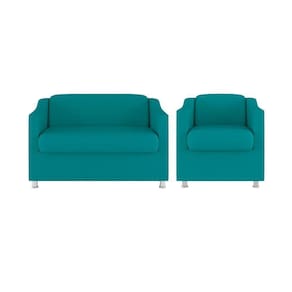 Kit 02 Poltronas Reforçada Clinica + Namoradeira Suede Tilla Cor:azul Turquesa