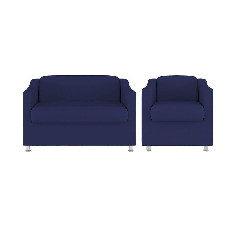 Kit 02 Poltronas Reforçada Clinica + Namoradeira Suede Tilla Cor:azul Marinho