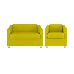 Kit 02 Poltronas Reforçada Clinica + Namoradeira Suede Tilla Cor:amarelo