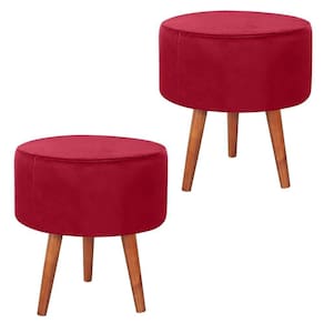 Kit 2 Puff Puf Redondo Pes Palito 44x40cm Suede Vermelho Mpassos Vermelho