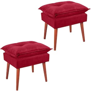 Kit 2 Puff Puf Opall Pes Palito 55x40cm Suede Vermelho Mpassos Vermelho