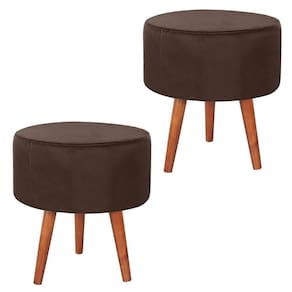 Kit 2 Puff Puf Redondo Pes Palito 44x40cm Suede Marrom Mpassos Marrom