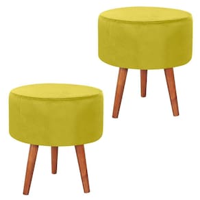 Kit 2 Puff Puf Redondo Pes Palito 44x40cm Suede Amarelo Mpassos Amarelo