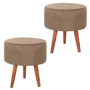 Kit 2 Puff Puf Redondo Pes Palito 44x40cm Suede Marrom Claro Mpassos Marrom Claro