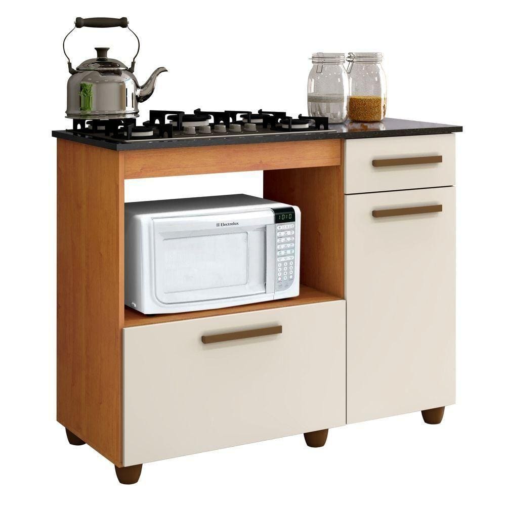 Balcão Para Cooktop 5 Bocas 2 Portas 1 Gaveta Violeta Kaiki Móveis Nature/Off White