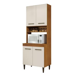 Paneleiro Torre Quente 4 Portas 3 Prateleiras Atenas Kaiki Moveis Naturalle/off White