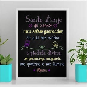 Quadro Santo Anjo Do Senhor Colorido 45X34Cm - Vidro Branca