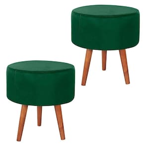 Kit 2 Puff Puf Redondo Pes Palito 44x40cm Suede Verde Mpassos Verde