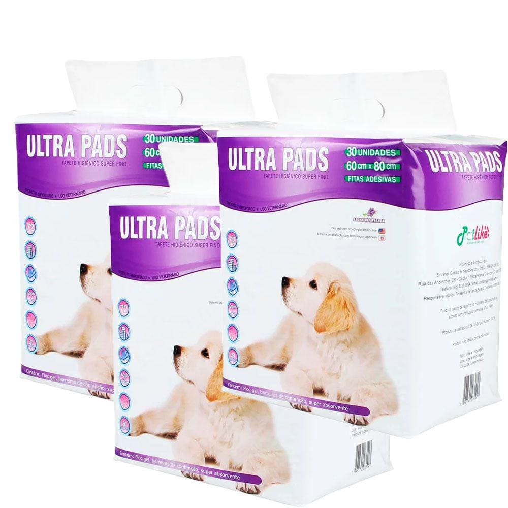 Kit 3 Un Tapete Higiênico Ultra Pads Lavanda 80X60Cm C/30