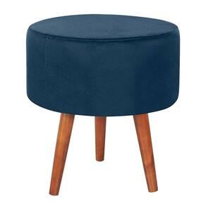 Puff Puf Redondo Pes Palito 44x40cm Suede Azul Marinho Mpassos Azul Marinho