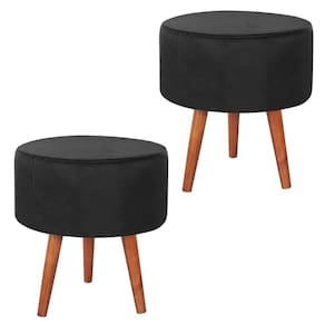 Kit 2 Puff Puf Redondo Pes Palito 44x40cm Suede Preto Mpassos Preto