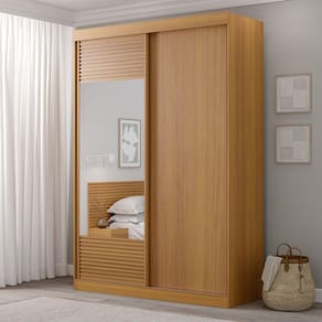 Guarda Roupa Solteiro 2 Portas 1 Porta com Espelho Samambaia CabeCasa MadeiraMadeira Carvalho