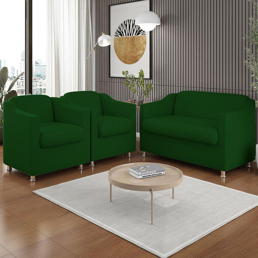 Kit 02 Poltronas Reforçada Clinica + Namoradeira Suede Tilla Cor:verde