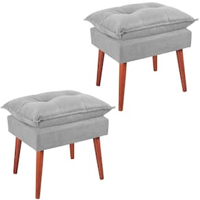 Kit 2 Puff Puf Opall Pes Palito 55x40cm Suede Cinza Claro Mpassos Cinza Claro
