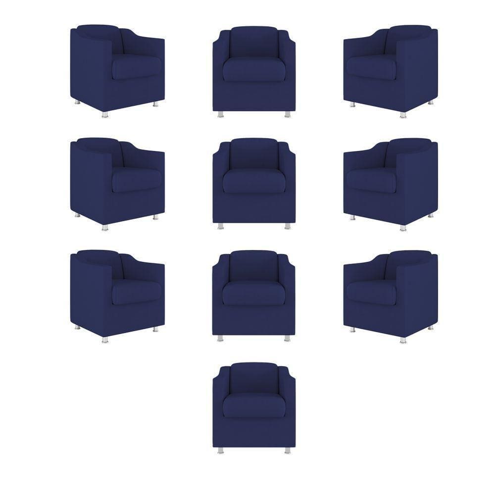 Kit 10 Poltronas Tilla Consultório Sala Tecido Suede Cor:azul Marinho