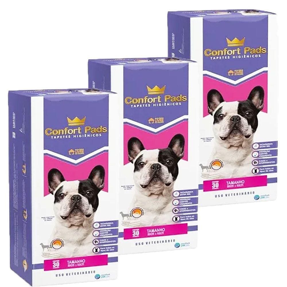 Tapete Higiênico 80X60Cm Confort Pads C/ 30 - Kit 3 Unidades