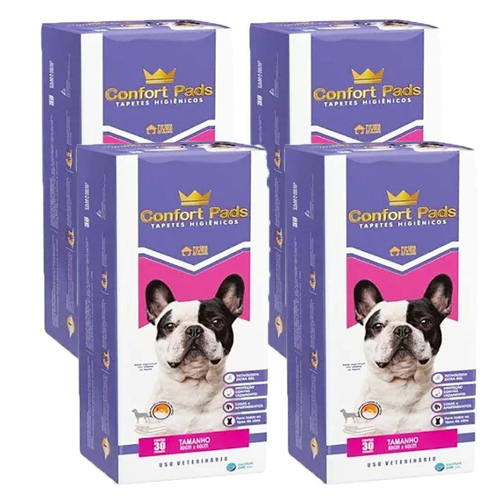 Tapete Higiênico 80X60Cm Confort Pads C/ 30 - Kit 4 Unidades