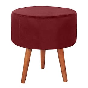 Puff Puf Redondo Pes Palito 44x40cm Suede Vermelho Escuro Mpassos Vermelho Escuro