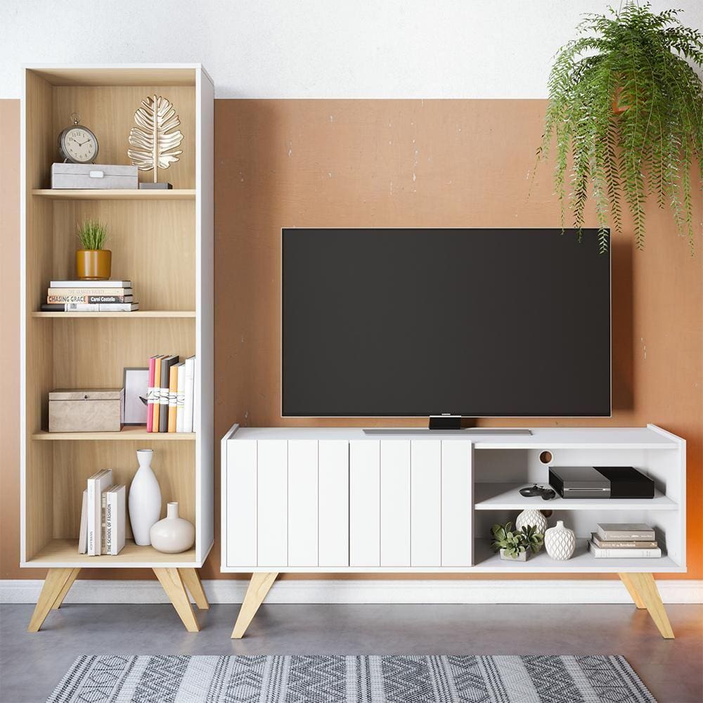 Rack para TV até 50" com Estante Moov Branco Fosco Tauari Nobre