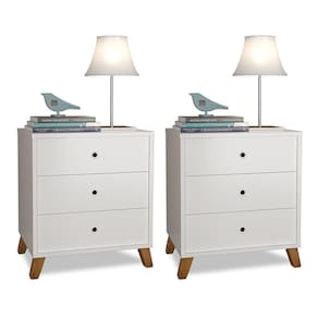Conjunto 2 Mesas De Cabeceiras 3 Gavetas Branco