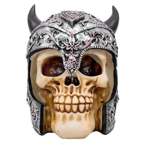 Enfeite Caveira Capacete Chifres Viking Crânio Resina
