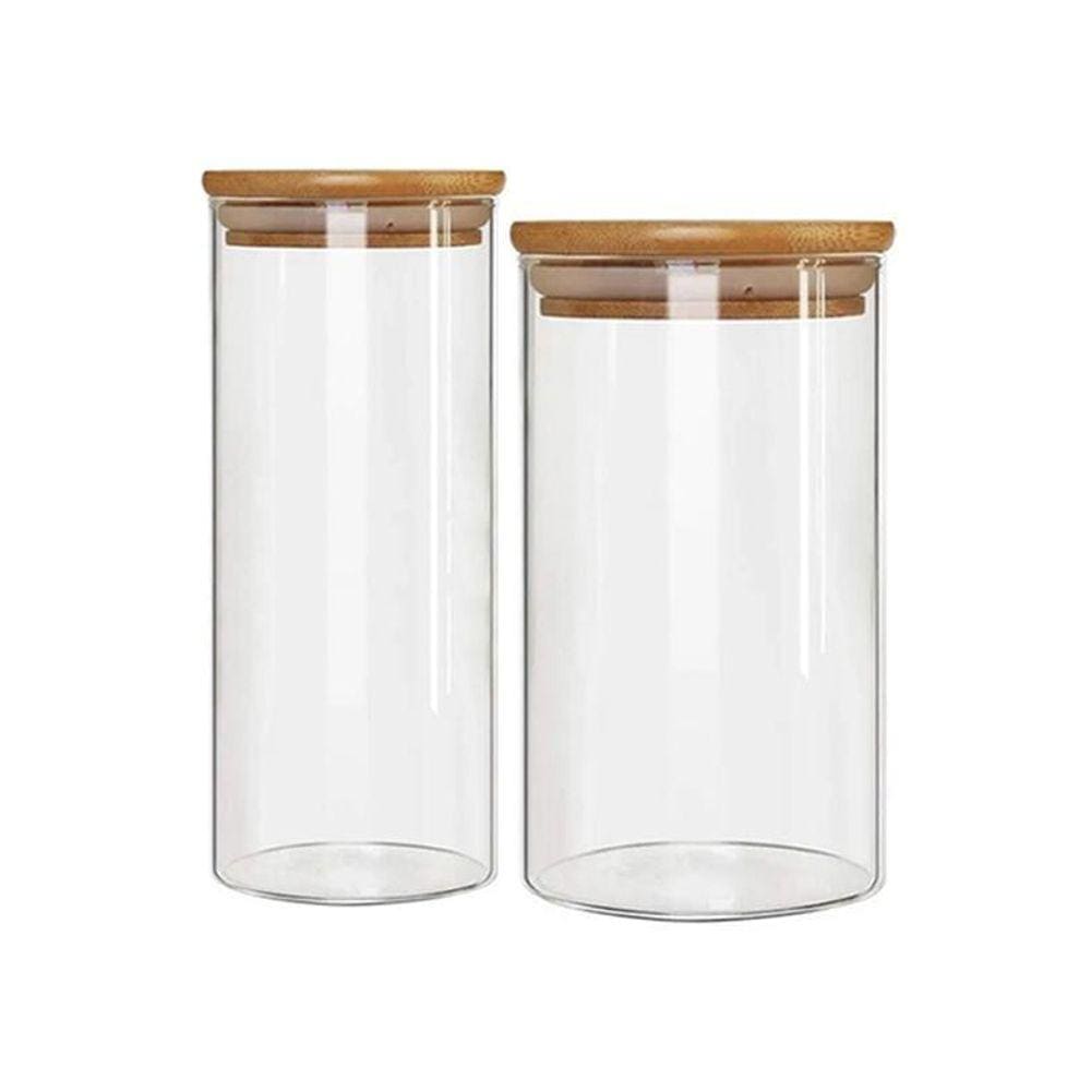 Kit 2 Potes Borossilicato Hermético Tampa Bambu Grandes